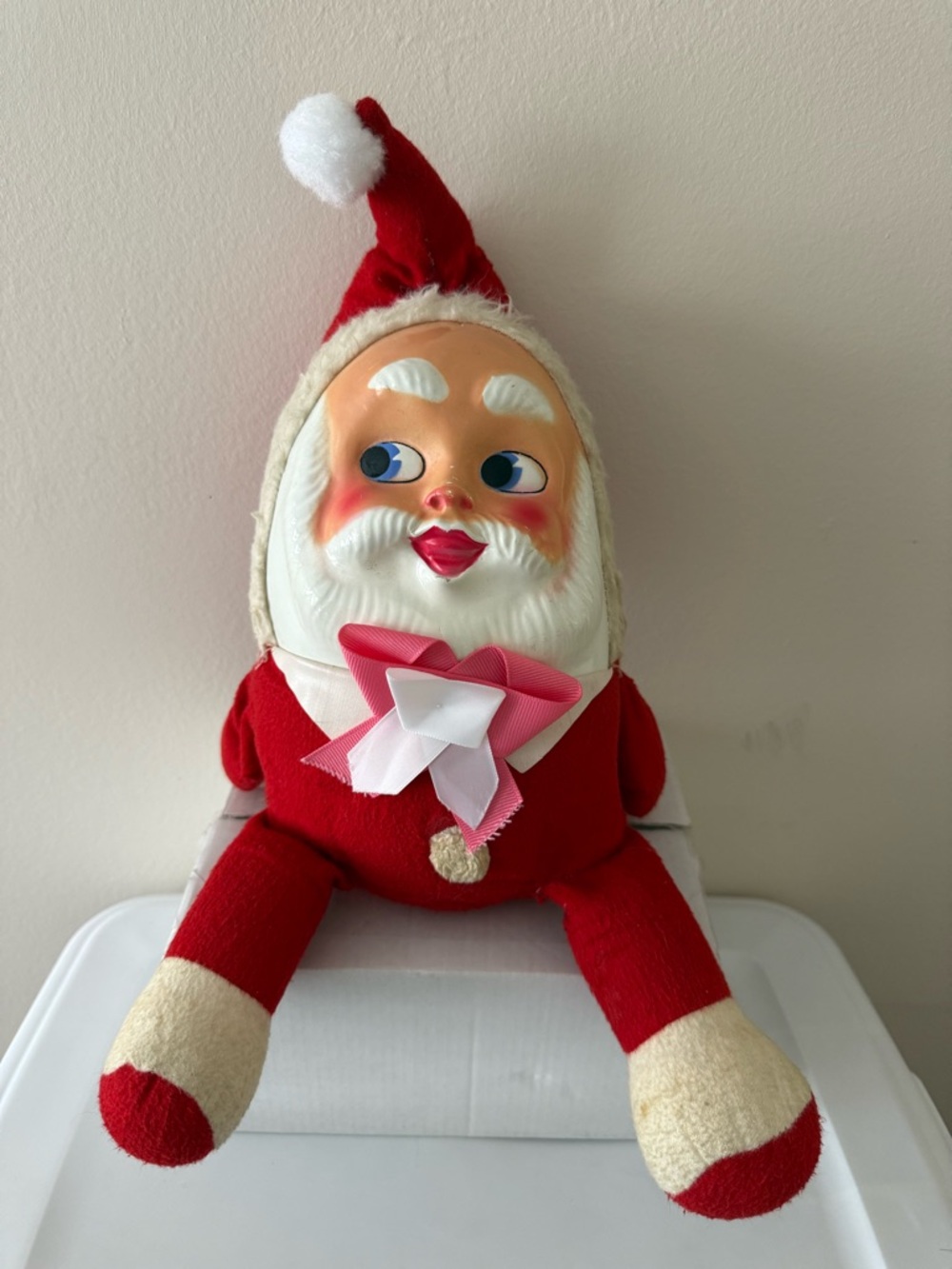 Vintage Red Santa Plush Doll with Plastic Face